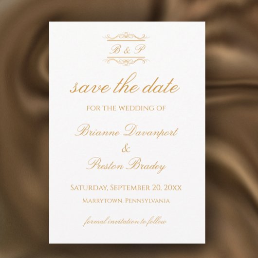 Elegante Moderne Gouden & Witte Monogram Huwelijk Save The Date
