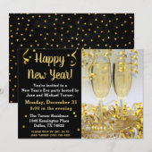 Elegante moderne gouden zwarte nieuwjaarsuitnodigi feestdagenkaart (Voorkant / Achterkant)
