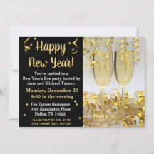 Elegante moderne gouden zwarte nieuwjaarsuitnodigi