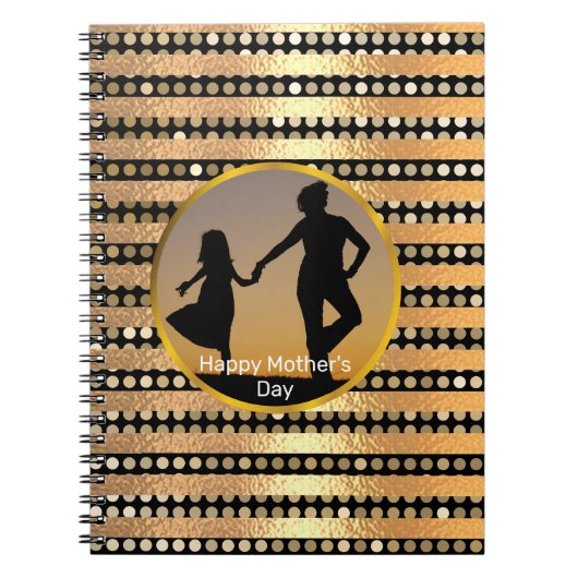 Elegante moderne gouden zwarte strepen Moederdag Notitieboek (Voorkant)