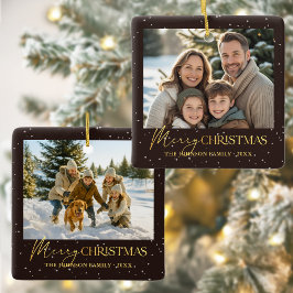 Elegante moderne goudfolie effect kerstfoto keramisch ornament