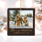 Elegante moderne goudfolie effect kerstfoto keramisch ornament