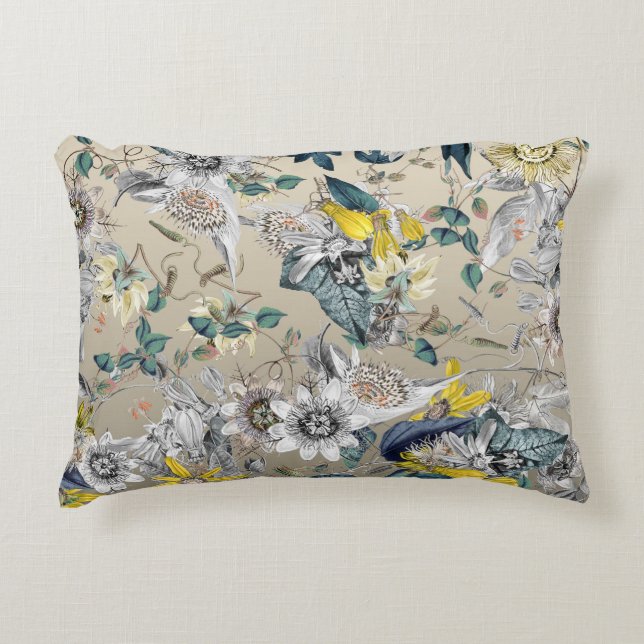 Elegante moderne  Goudgrijs Geel Bloemen Accent Kussen (Voorkant)