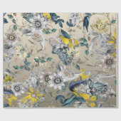 Elegante moderne  Goudgrijs Geel Bloemen Cadeaupapier (Vlak)