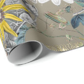 Elegante moderne  Goudgrijs Geel Bloemen Cadeaupapier (Rol Hoek)