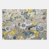 Elegante moderne  Goudgrijs Geel Bloemen Inpakpapier Vel (Voorkant)