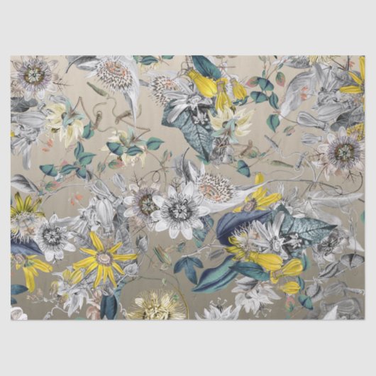 Elegante moderne  Goudgrijs Geel Bloemen Tissuepapier (Voorkant)