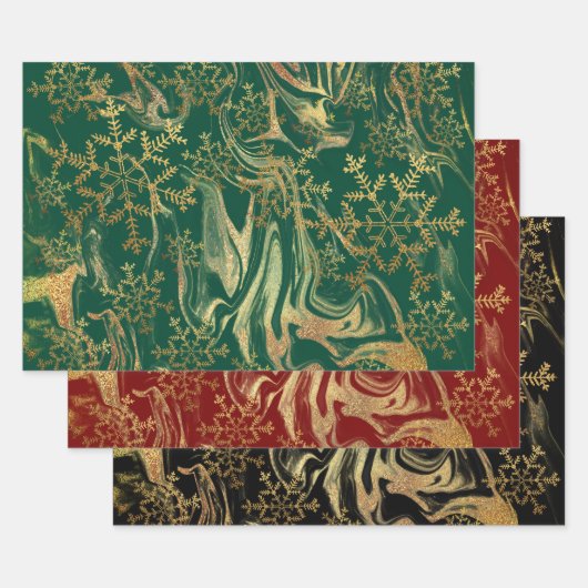 Elegante moderne goudmarmeren sneeuwvlokken inpakpapier vel (Set)