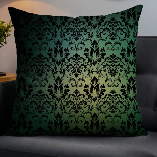 Elegante Moderne Gradient Damask Donkergroene Verv Kussen (Creator heeft geüpload)