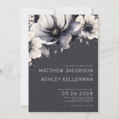 Elegante moderne grijze bloemenbruiloft kaart (Voorkant)