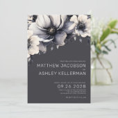Elegante moderne grijze bloemenbruiloft kaart (Staand voorkant)