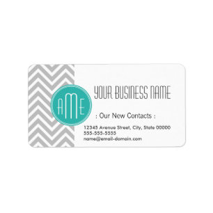 Elegante Moderne Grijze Chevron en Mint Monogram Etiket