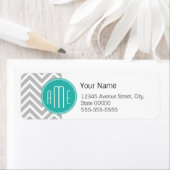 Elegante Moderne Grijze Chevron en Mint Monogram Etiket (Insitu)