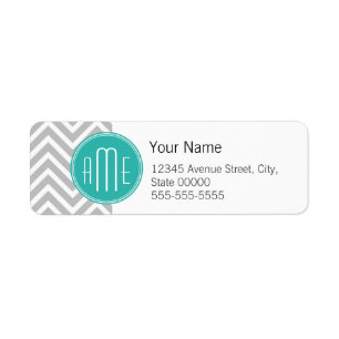 Elegante Moderne Grijze Chevron en Mint Monogram Etiket