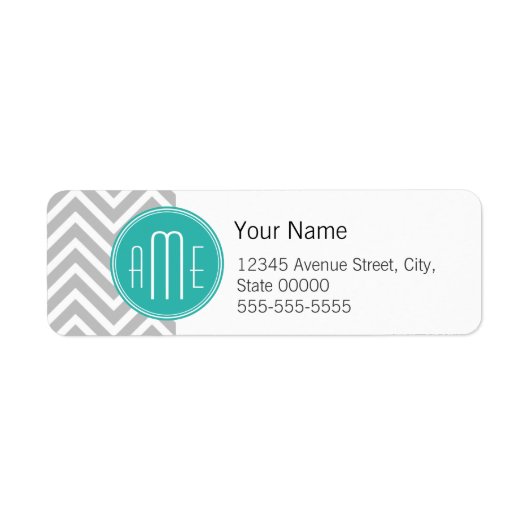 Elegante Moderne Grijze Chevron en Mint Monogram Etiket (Voorkant)