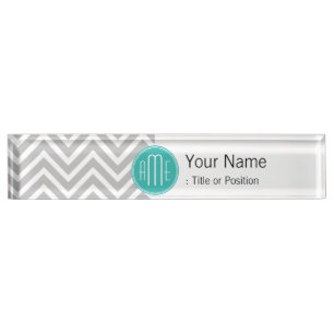 Elegante moderne grijze chevron en mint monogram naambordje