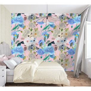 Elegante moderne grillige bloemenstrepen Blush Pin Behang