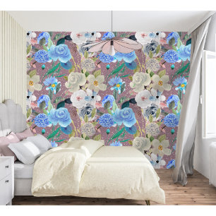 Elegante moderne grillige bloemige strepen Mauve Behang