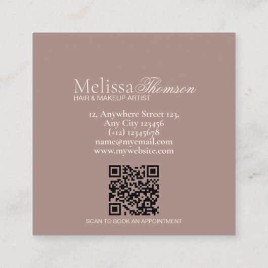 Elegante moderne groen bruin script haarstudio vierkante visitekaartje (Achterkant)