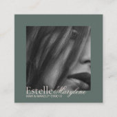 Elegante moderne groen bruin script haarstudio vierkante visitekaartje (Voorkant)