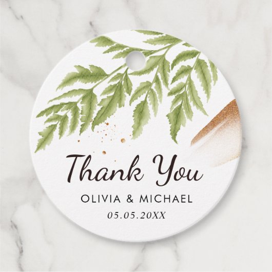 Elegante moderne groen en gouden bruiloft dank u bedankjes labels (Voorkant)