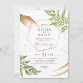 Elegante moderne groen en gouden bruiloft kaart (Voorkant)