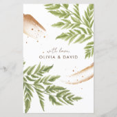 Elegante moderne groen en gouden bruiloft Menu (Achterkant)