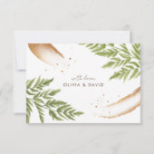 Elegante Moderne Groen en Gouden Bruiloft RSVP Kaa (Achterkant)