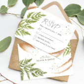 Elegante Moderne Groen en Gouden Bruiloft RSVP Kaa