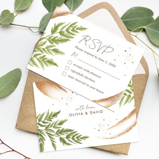 Elegante Moderne Groen en Gouden Bruiloft RSVP Kaa