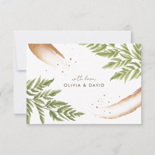 Elegante Moderne Groen en Gouden Bruiloft RSVP Kaa (Achterkant)