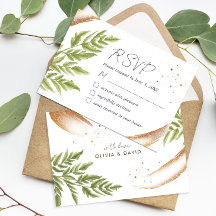 Elegante Moderne Groen en Gouden Bruiloft RSVP Kaa