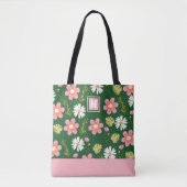 Elegante Moderne Groen Roze Bloem Tote Bag (Voorkant)