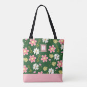 Elegante Moderne Groen Roze Bloem Tote Bag (Achterkant)