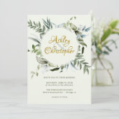 Elegante moderne groen script bruiloft kaart (Staand voorkant)