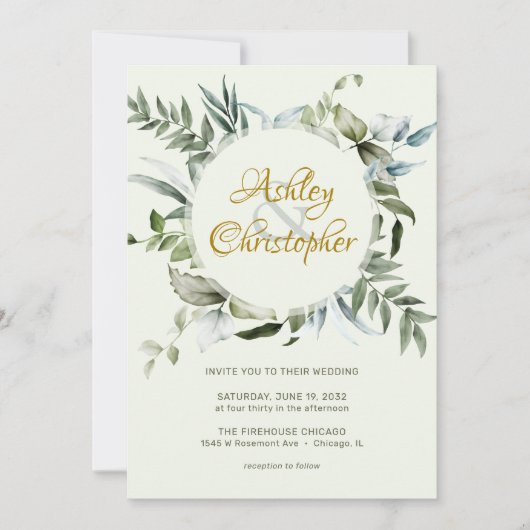 Elegante moderne groen script bruiloft kaart (Voorkant)