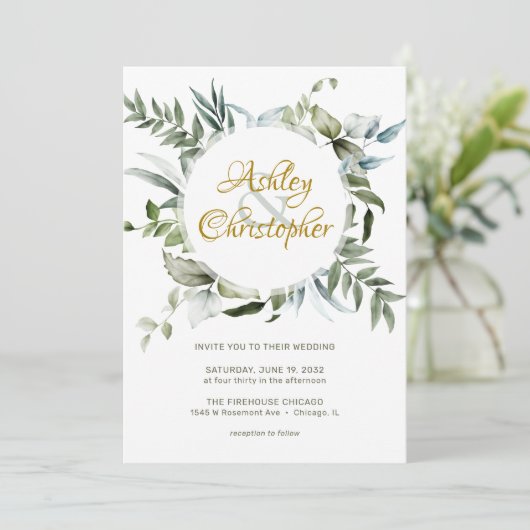 Elegante moderne groen script bruiloft kaart (Staand voorkant)