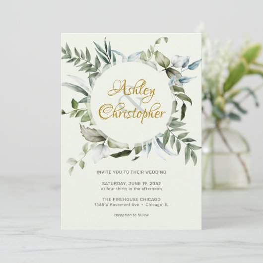 Elegante moderne groen script bruiloft kaart (Staand voorkant)