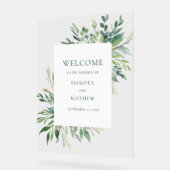 Elegante moderne groen welkom bruiloft acryl bord (Hoek)