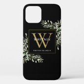 Elegante moderne groen zwart goud monogram Case-Mate iPhone case (Achterkant)
