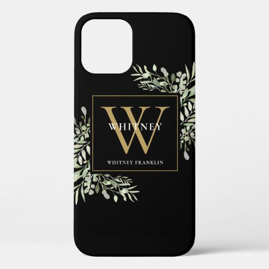 Elegante moderne groen zwart goud monogram Case-Mate iPhone case (Achterkant)