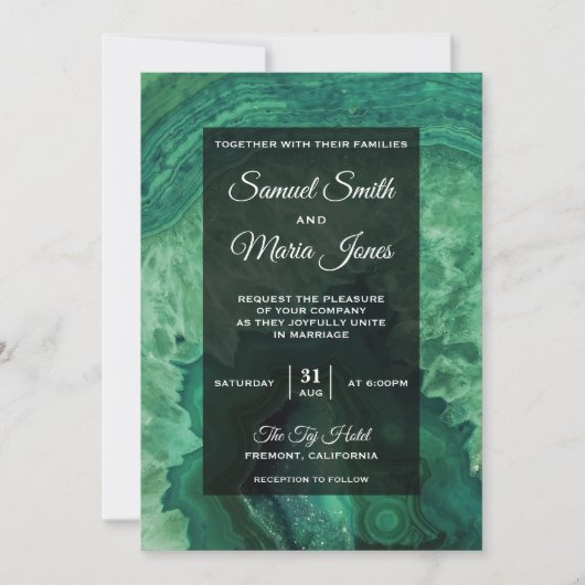 Elegante moderne groene agaat bruiloft uitnodiging (Voorkant)