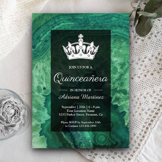 Elegante moderne groene Agaat Quinceanera Kaart
