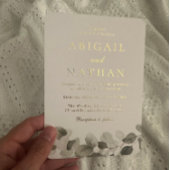 Elegante moderne groene blad bruiloft gouden folie uitnodiging