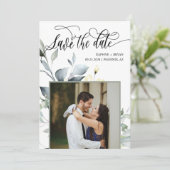 Elegante moderne groene bladeren QR-code foto brui Save The Date (Staand voorkant)