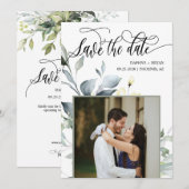 Elegante moderne groene bladeren QR-code foto brui Save The Date (Voorkant / Achterkant)