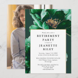Elegante moderne groene bloem pensioen partij foto kaart