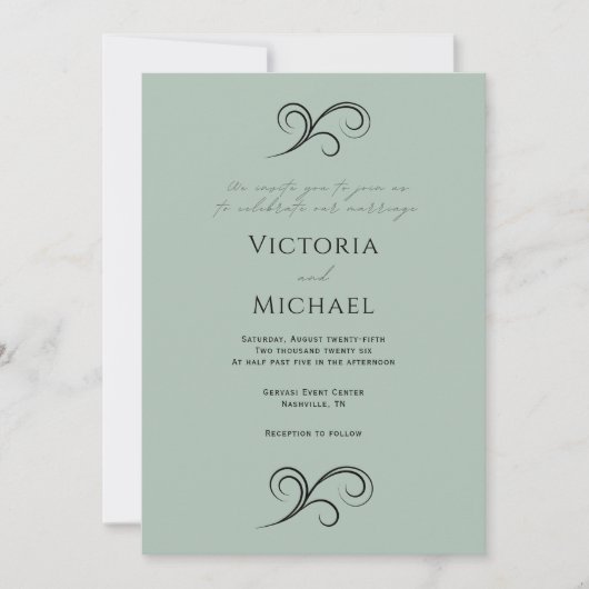 Elegante moderne groene bruiloft uitnodiging (Voorkant)