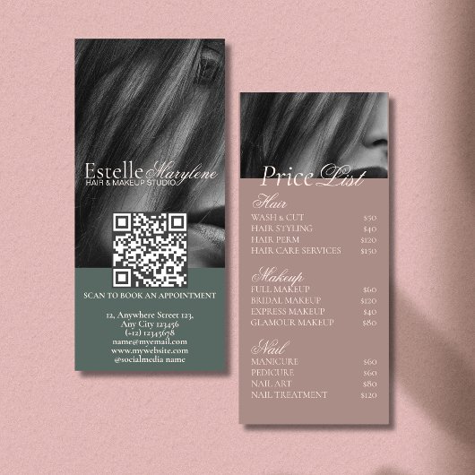 Elegante moderne groene bruine foto haar studio reclamekaart