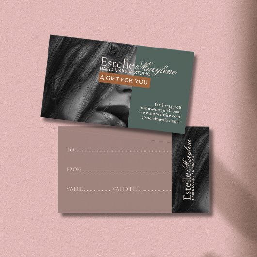 Elegante moderne groene bruine foto haar studio visitekaartje